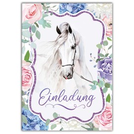 Junaversum 12 Invitation Cards Including 12 Envelopes for Children's Birthday Girls Horse Invitations for Birthday Children