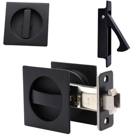 Dontay Pocket Door Passage Latches Lock,Flush Double Sided Rotation,Privacy (Bed/Bath) Latch,Large Lever,Hardware for 1 3/8" to 2 3/16" Sliding Door & Bathroom Doors (Matte Black, Square - 1 Set)