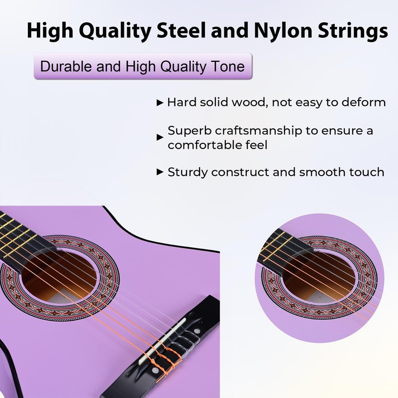 ADM Beginner Acoustic Classical Guitar 38 Inch Nylon Strings Wooden