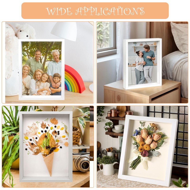 White Wooden 3D Picture Frame, 3D Shadow Box A4, Deep