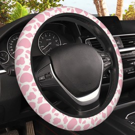Pink Cow Print Steering Wheel Cover, Elastic Non-Slip Steering Wheel Protector,Auto Interior Decor for Women Girls,Universal 15" Fit for Sedans,Trucks