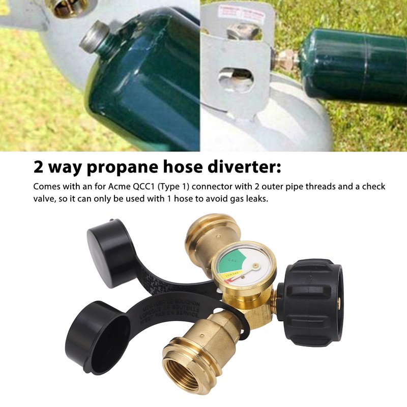 2 Way Propane Gas Splitter Brass POL to Qcc1 Y
