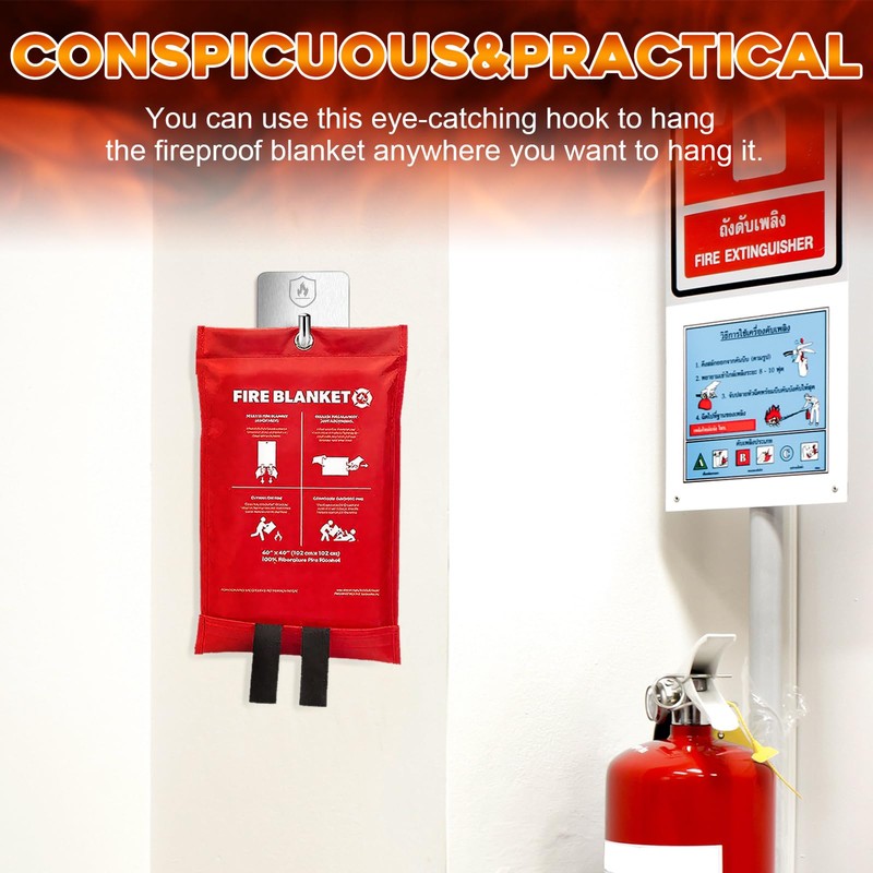 Briwooody 12 Pack Adhesive Wall Hooks for Fire Blankets, Stainless