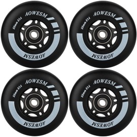 AOWESM Inline Skate Wheels 80mm 76mm 72mm 85a Outdoor Indoor Black Blue Red Roller Hockey Blades Replacement Wheels w/Bearings ABEC-9 and Floating Spacers (4-Pack) (Black, 80mm)