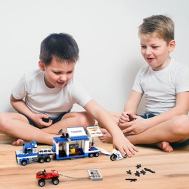 City Police Mobile Command Center Truck Building Blocks Kit Toys, Police Vehicles Series Prison Break Jail Set with Action Cop Motorbike, ATV, Arms Play Set for Boys and Kids Age 5+ (483 Pieces)