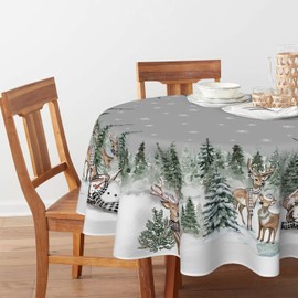 Artoid Mode Snowflakes Trees Snowman Deer Christmas Table Cloth, Round 140 cm Winter Xmas Table Cover Protector For Party Home Table Decorations