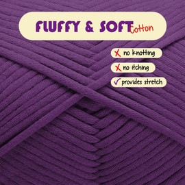 Soft Yarn – Crochet & Knitting Yarn, Beginner Yarn with Easy-to-See Stitches, 3 Pack of 250 Yds Amigurumi Yarn, Cotton-Nylon Blend Tshirt Yarn, Worsted Weight Yarn 4, Purple Yarn