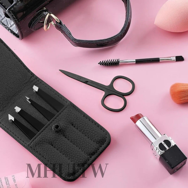 Kit 6pzs Pinzas Para Cejas Profesionales Con Tijera Curvadas