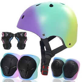 Adjustable 7PCS Toddler Helmet and Pads for 2-3-5 5-8 8-14+ Years CPSC Certified Lightweight Design with Airflow for Roller Skating Scooter Bike Skateboard and Other Sports Activities