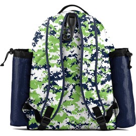 Boombah Tyro Baseball/Softball Bat Backpack - 20" x 15" x 10" - BPTCMC23 Camo Navy/Lime Green