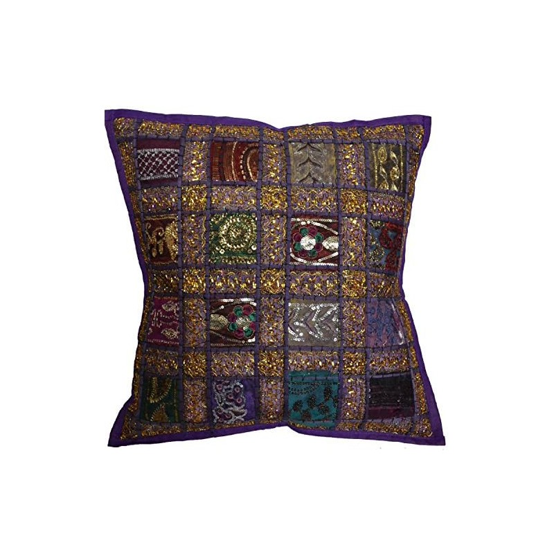 16 Recycled Sari Cushion Covers 40 cm Indian Moroccan Purple