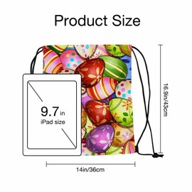 Sotunad Drawstring Bag Sports Backpack Happy Easter Cute Bunny In Basket with Easter Eggs Various Beautiful Pattern Sutiable for Dance Sports Beach Short Travel Stroage 14x16.9 Inch