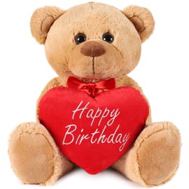 BRUBAKER Teddy Plush Bear with Heart Red Happy Birthday 35 cm Teddy Bear Plush Teddy Cuddly Toy Cuddly Toy Brown Light Brown