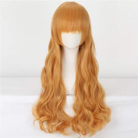Peluca de cosplay de anime, larga, rizada, ondulada, de color naranja y amarillo, para mujeres y niñas, pelucas de fiesta