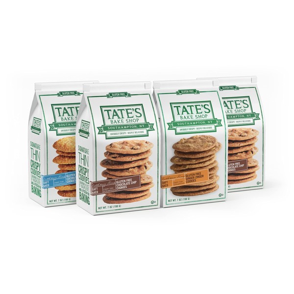 Tate's Bake Shop Thin & Crispy Cookies, Gluten Free, Variety Pack, 7 Ounce (Pack of 4)