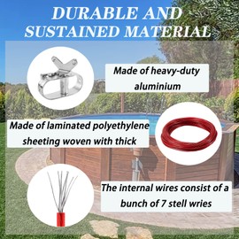 Pool Cover Cable and Winch Kit - 100 Feet Pool Cover Cable and Ratchet for Securing Above Ground Swimming Pool Winter Covers