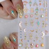 Celestial Nail Art Stickers, Gold Metallic Sun Moon Design Nail