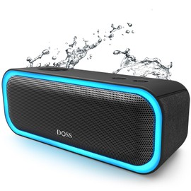 DOSS SoundBox Pro Bluetooth Speaker, 20W Stereo Sound, Active Extra Bass, 20H Playtime, Multi-Color Lights, IPX6 for Home, Outdoor, Party, Christmas and White Elephant Gift for Men, Women, Teen-Black