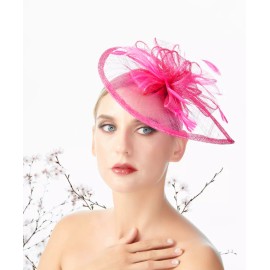 Unbranded Fuchsia Pink Feather Mesh Wedding Fascinator Headband Woman Headpiece Derby Day
