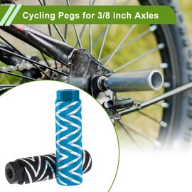 Partuto 4 Pcs Aluminum Alloy Anti-Skid Bike Pegs 100mm Length Wave Texture Bicycle Backseats Stands Cycling Foot Pegs 3/8 Inch Axles Black Sky Blue