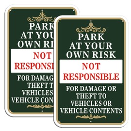 Yuzkouge Park At Your Own Risk Sign - 2 Pack, 12” x 18” Rust Free Aluminum No Parking Sign, Weatherproof, Fade Resistant, Easy Mounting.