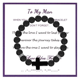 MILAKOO Cross Bead Stretch Bracelet Inspirational Card for My Man Lava Rock Stone Cuff Wristband