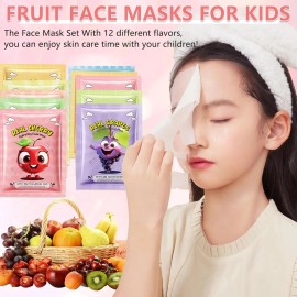 Paquete De 12 Mascarillas Faciales De Frutas Para Niños, Mas