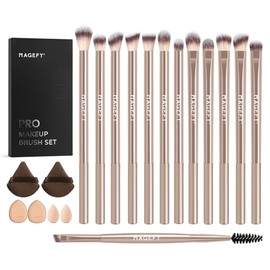 MAGEFY 20 Piezas Set de Brochas para Maquillaje Profesional, 13 Brochas para Ojos para Sombras, Cejas, Delineador y Corrector (Dorado)