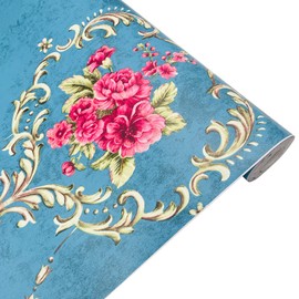 Yifasy 2 Pack Shelf Liners Blue Royal Floral Removable Drawer Lining Papers Furniture Cabinet Decorative Vinyl Film 17.7 Inch Wide