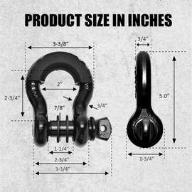Generic D Ring Shackle 3/4 inch, 41,887 lbs Break Strength, 7/8 inch Screw Pin, Shackle Isolator Washers, 2 Pack, Frosted Black, for Tow Strap, Winch, Off Road Vehicle Recovery (BLACK), mppxk0001a