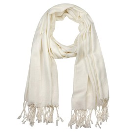 Falari Women's Solid Color Pashmina Shawl Wrap Scarf 80" X 27" Off-white