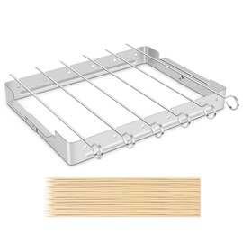 Unicook Upgraded Stainless Steel BBQ Shish Kabob Set, Large Foldable Grill Rack with 6pcs 13.5"L Barbecue Skewer, Keeps Kabobs from Sticking to the Grill Grate, 30pcs Bamboo Skewers as Bonus