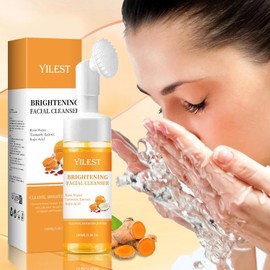Turmeric Face Wash with Brush, Revert with a Present - Turmerics Serum for Moisturizing All Skin, Turmeric Facial Foaming Deep Cleansing Exfoliating, 3.38+1.05 Fl Oz