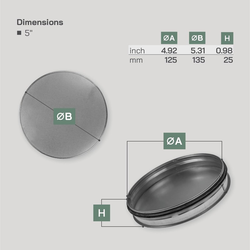 Vent Systems 5" 5" Galvanised Steel End Cap - Duct