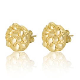 Gold nugget earrings for men Nugget earring Cookie Nugget Stud Earrings Gold Plated Stud Earrings 14k Gold Plated Round Rough Textured Gold plated earrings For Women Unisex(M)