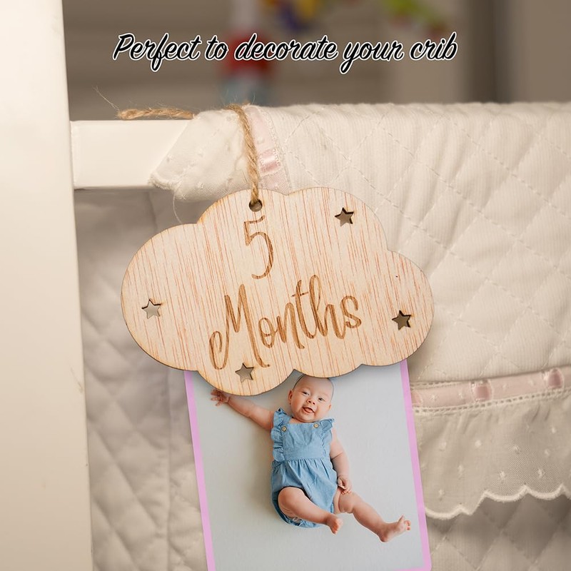 B Bachvibes Wooden Baby Monthly Milestone Plaques - Set of