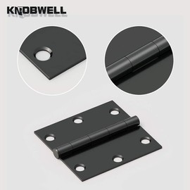 KNOBWELL 3 Pack Matte Black Door Hinges 3.5" X 3.5" Square Corner Door Hinges Exterior and Interior Door Hinges