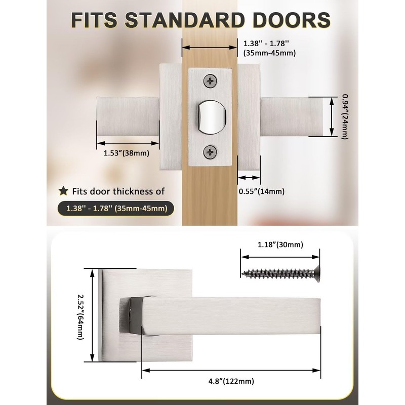Tinewa 6 Pack Brushed Nickel Passage Door Levers Interior Door
