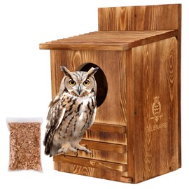 SELENAIRE Premium Natural Pine Wood Owl Houses for Outdoors - 14.6×7.8×9.1 Inches-Waterproof & Ventilated Design, Designed Specifically for Owls and Wildlife Nesting