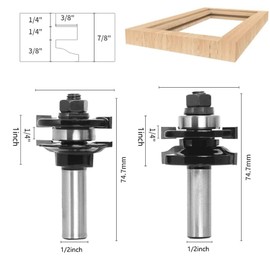 Sinoprotools 2PCS Router Bit Set 1/2 Inch Shank, Rail and Stile Router Bits, Cabinet Door Making Router Bits, Cemented Carbide Router Bits, for Woodworking, Door&Window