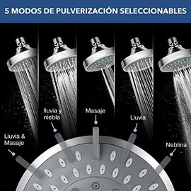 Cabeza de Ducha de Lluvia, Alcachofa Para Baja y Alta Presión, 5 Funciones Cabezal de Regadera, Regaderas Fijas Para Baño, Hotel, SPA, Piso Individual, Bañera