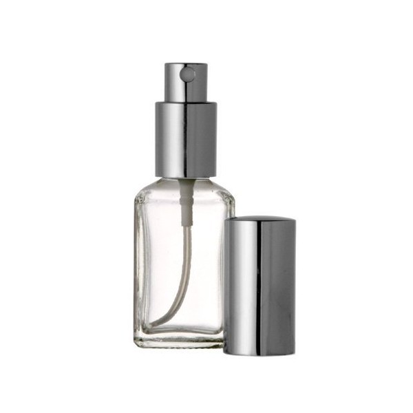 Riverrun Perfume Atomizer, Square Glass Bottle, Silver Sprayer 1 oz 30ml (Set of 2)