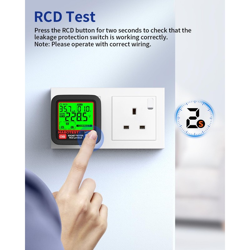 Socket Tester RCD Plug Outlet Tester UK, Electrical Receptacle Detector