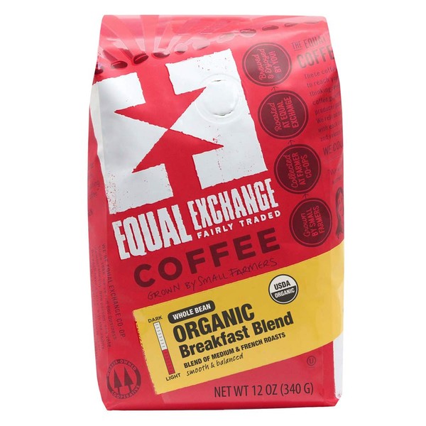 Equal Exchange Organic Whole Bean Coffee, Breakfast Blend, 12 Ounce (Pack of 1)