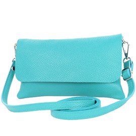 modamoda de T226 Women's Leather Clutch Shoulder Bag Evening Bag Small Handmade in Italy, turquoise