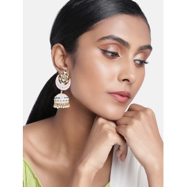 Aheli Elegant Gold Tone Traditional Floral Enamel Jhumki Earrings Ethnic Indian Fashion Jewellery Pink Gift for Women