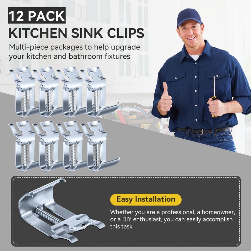 Dreyoo 12 Pack Stainless Steel Sink Clips, Undermount Sink Clips