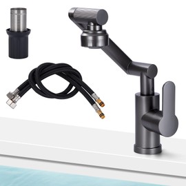 Washbasin Mixer Tap Bathroom Sink Rotatable with Connection Hose for Hot/Cold Water Single Lever Mixer Tap Water-Saving and Splash-proof Grey