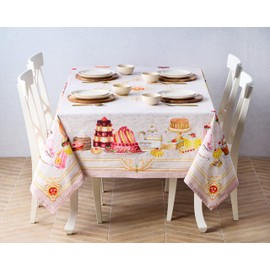 Maison d' Hermine Premium Table Cloth Rectangle Table 100% Combed Cotton 90 x 70 Inches Tablecloth Reusable Decorative for Dining Room, Farmhouse, Home, Party, Festive & Wedding - Pastries