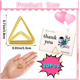 30pcs Mini Place Card Holders, Triangle Shape Table Number Holder, Wedding Table Mini Name Card Holder, Memo Clip Photo Stands with Cards for Birthday Shower Office Home Decor(Gold)